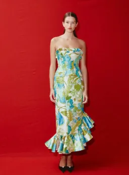 Alemais Janis Strapless Midi Dress Print Size AU 8 for rent on The Volte - image 1
