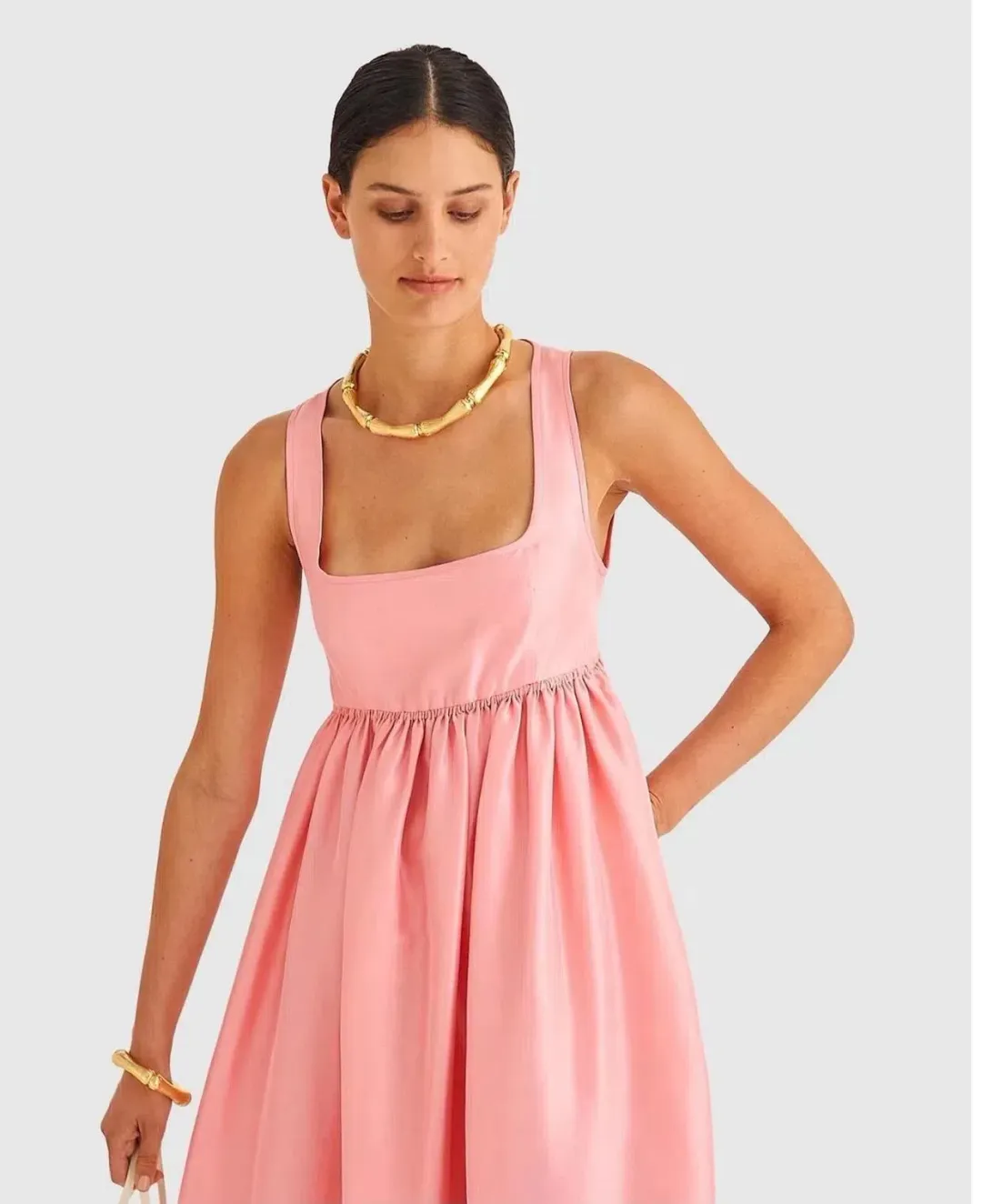 OROTON Strappy Open Back Poplin Maxi Sundress in Pink Strawberry Size 14 for rent on The Volte - main image