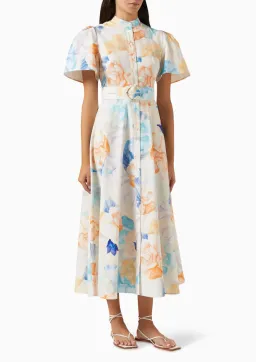 Leo Lin Bianca Short Sleeve Midi Dress in Rosebud Floral Print in Cream Size 14 for rent on The Volte - image 2