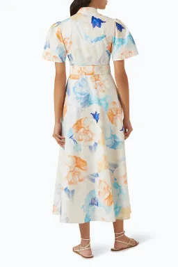 Leo Lin Bianca Short Sleeve Midi Dress Rosebud Floral Print in Cream Size 16 for rent on The Volte - image 3
