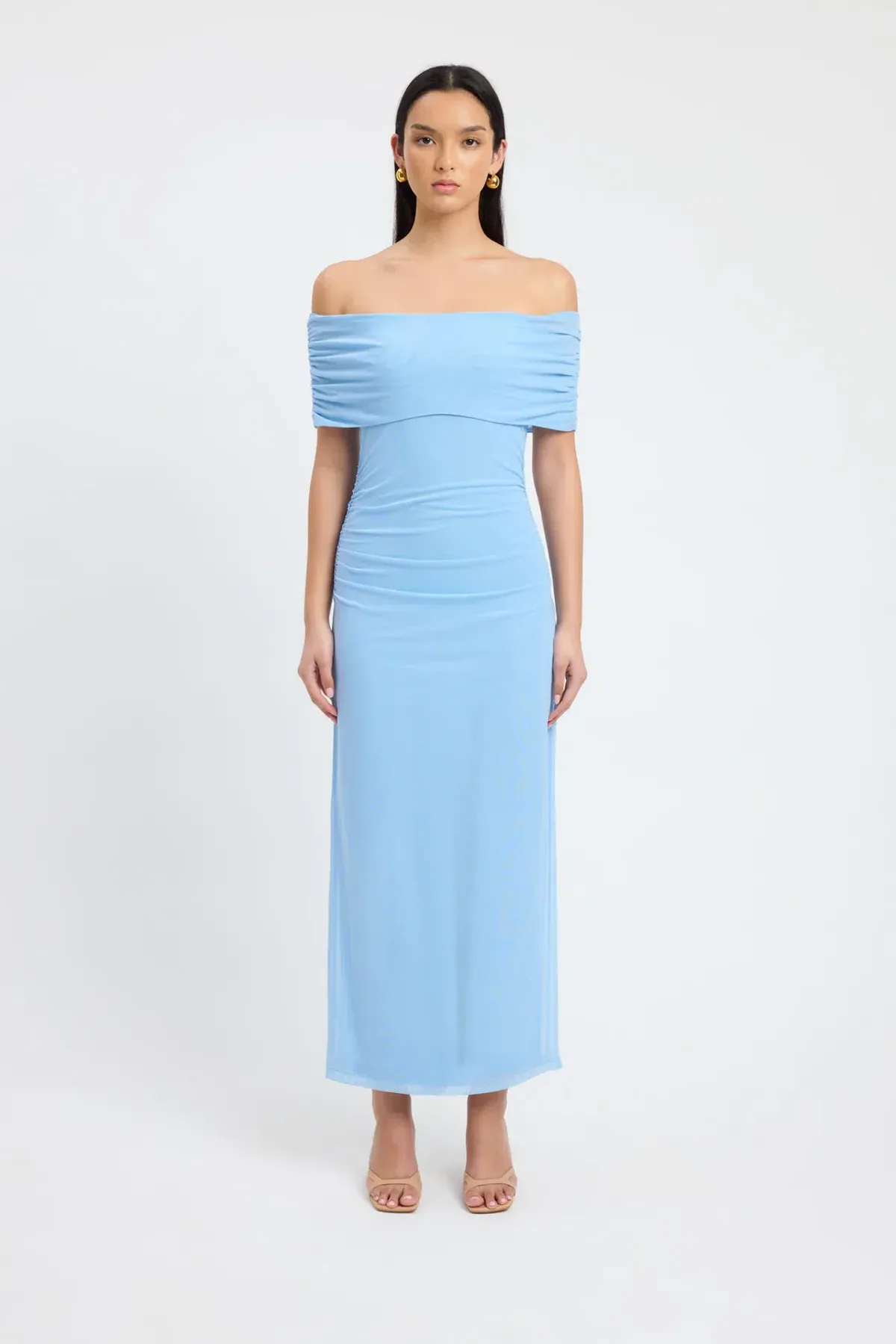 Kookai Bolt Off Shoulder Midi Dress Powder Blue Size 12 for rent on The Volte - main image