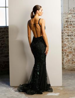 JADORE JX1106 - Black emerald green sequin gown for rent on The Volte - image 2