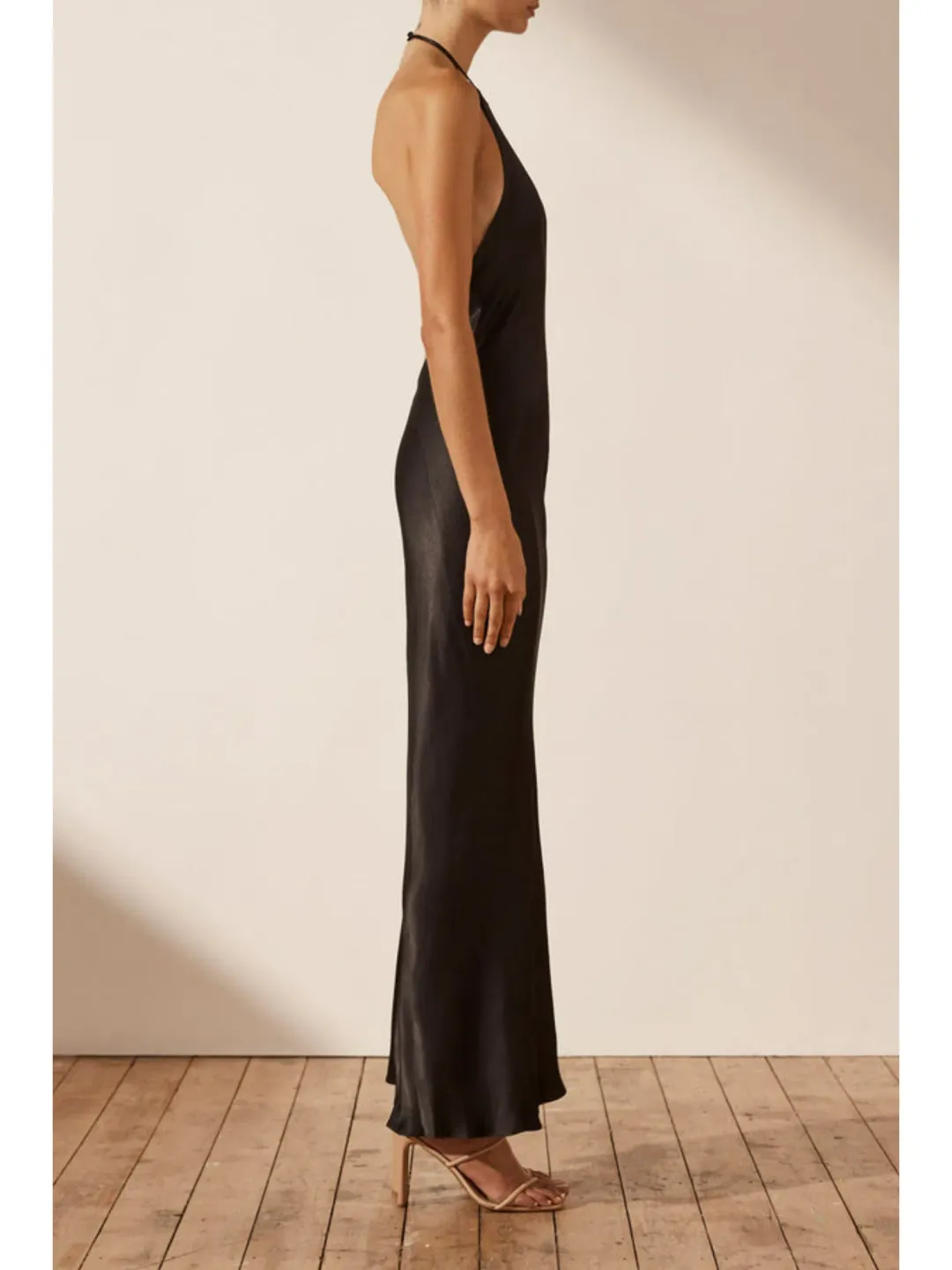 Shona Joy La Lune Low Back Halter Neck Midi Dress Black Size AU 10 for rent on The Volte - main image