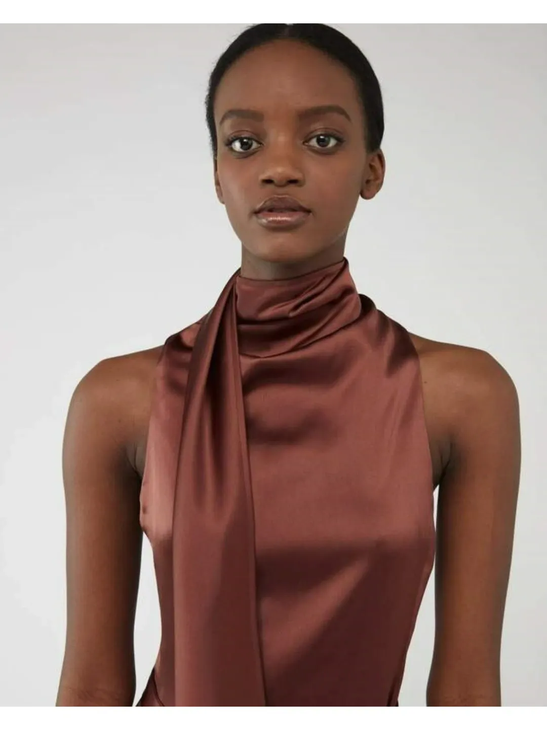 Camilla and Marc Cannes Satin Dress In Cinnamon Size AU 12 for rent on The Volte - main image