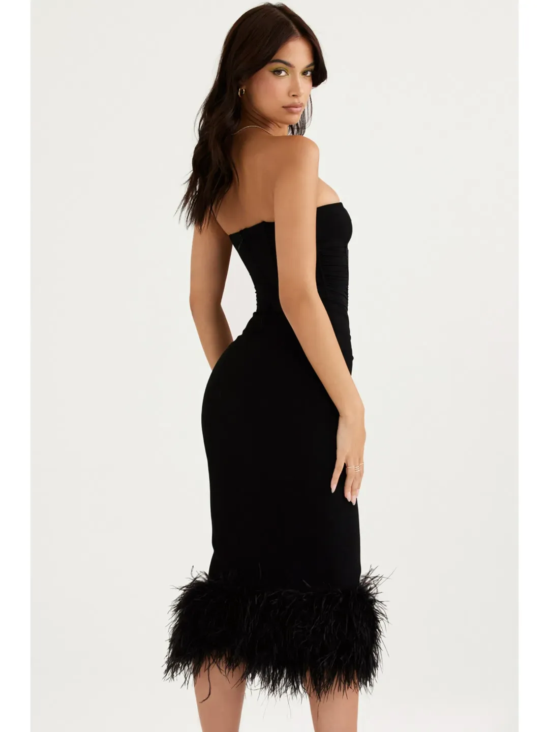 House Of CB Fionula Strapless Feather Corset Dress Black Size AU 10 for rent on The Volte - main image
