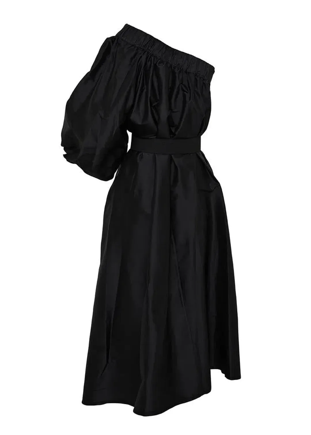 BLACK ArtClub by Heidi Middleton One Shoulder Silk Aster Midi Dress Black Size OS for rent on The Volte - main image