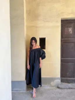 BLACK ArtClub by Heidi Middleton One Shoulder Silk Aster Midi Dress Black Size OS for rent on The Volte - image 4