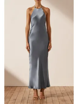 Shona Joy La Lune Low Back Halter Neck Midi Dress Blue Smoke Size AU 14 for rent on The Volte - image 1