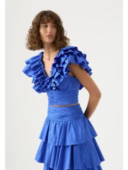 Aje Rhythmic Frill Bodice and Eleni Maxi Skirt Blue Size AU 8 for rent on The Volte - image 2