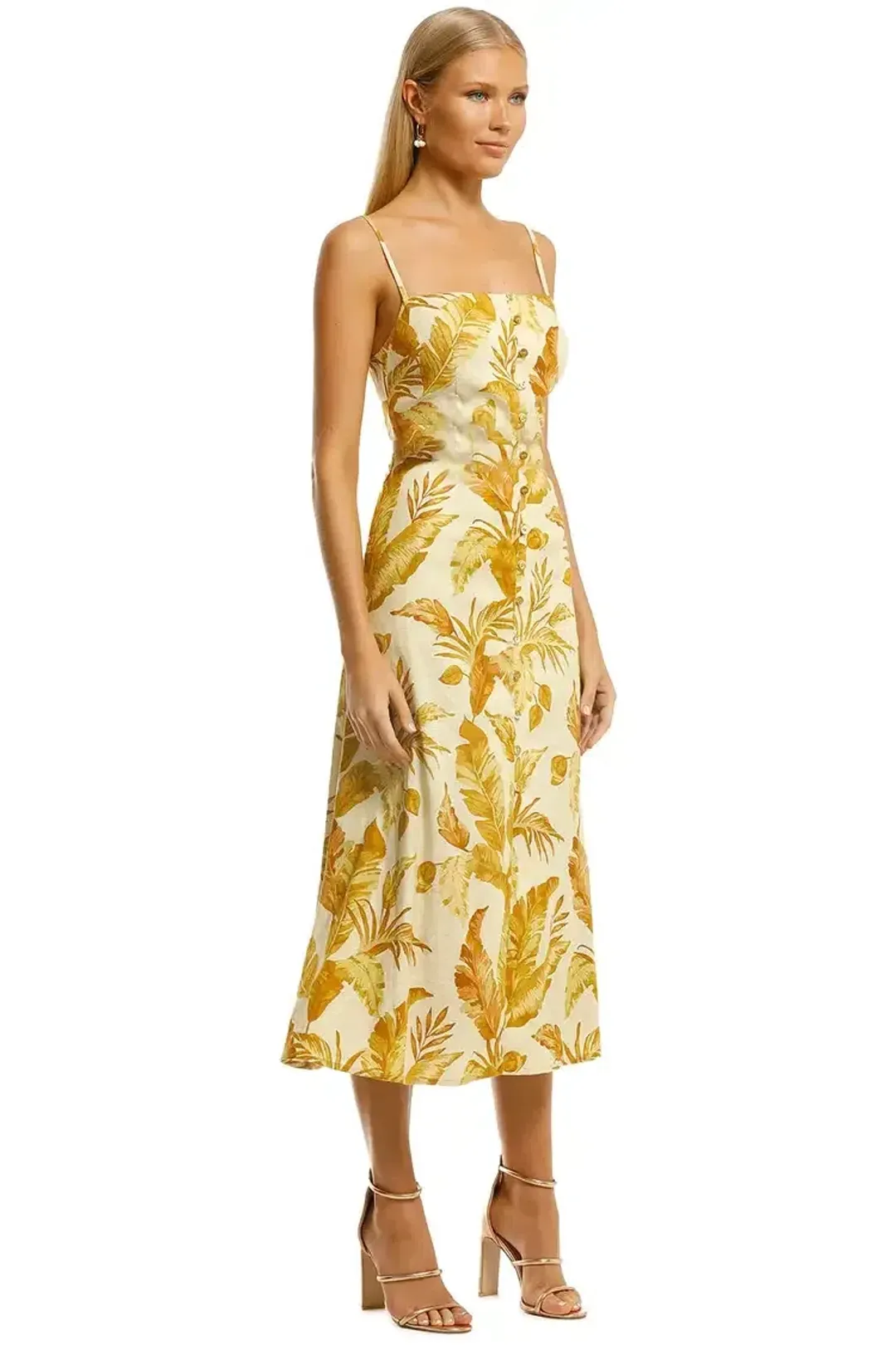 Pasduchas Hazy Belt Midi Dress in Golden Size 6 for rent on The Volte - main image