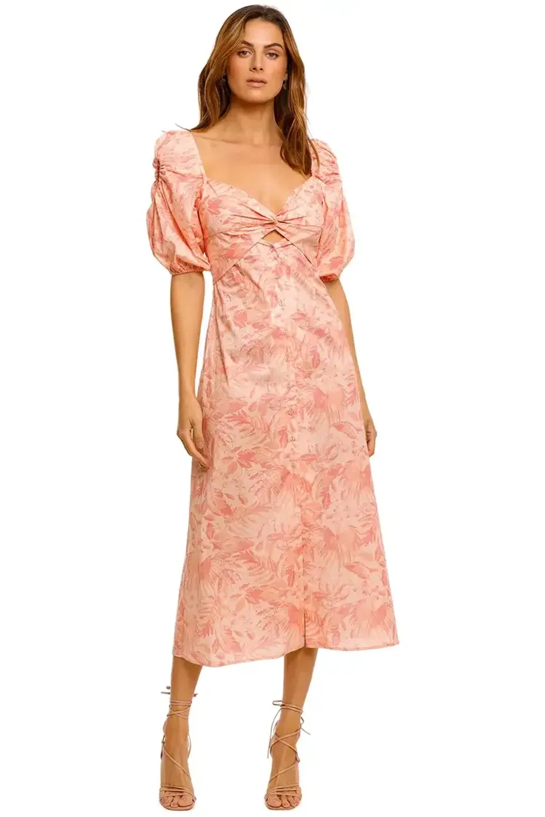 Pasduchas Molten Sheath Midi Dress Pink Print Size 12 for rent on The Volte - main image