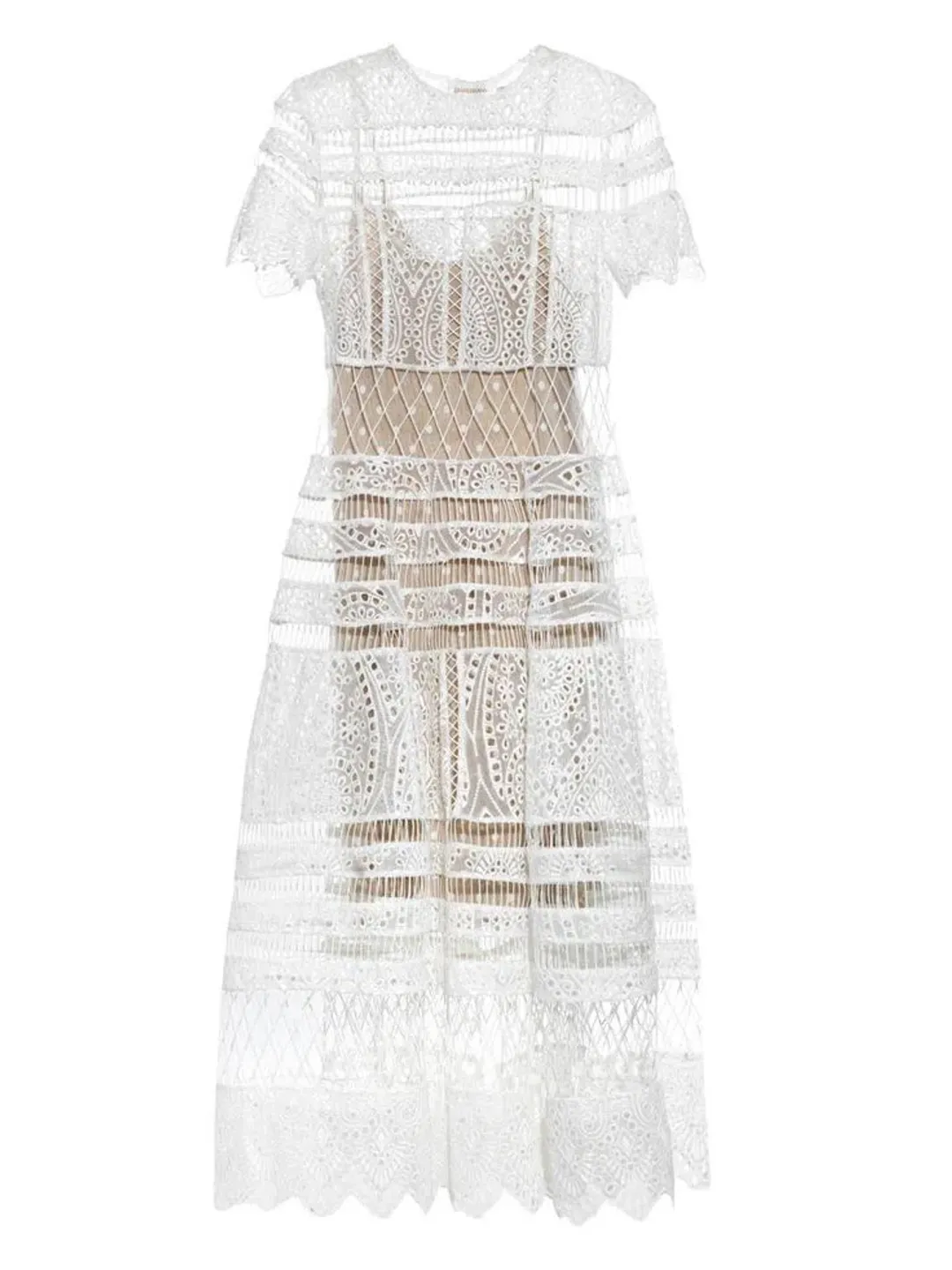 Zimmermann Riot Eyelet Bell Nylon Blend Midi Dress White Size 0 / AU 8 for rent on The Volte - main image