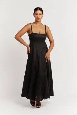 DISSH Ross Linen Midi Dress Black Size 8 for rent on The Volte - image 1