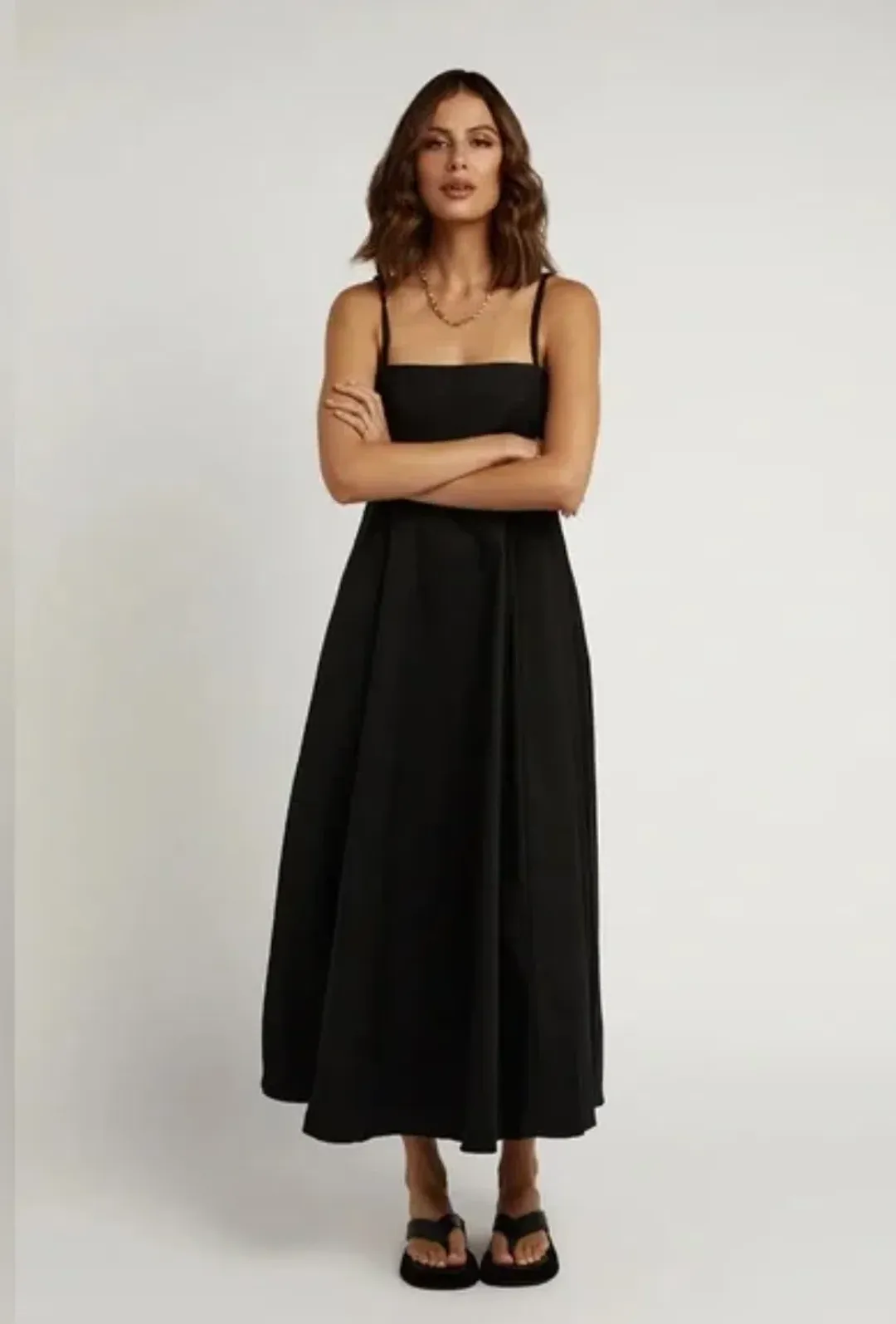 DISSH Ross Linen Midi Dress Black Size 8 for rent on The Volte - main image