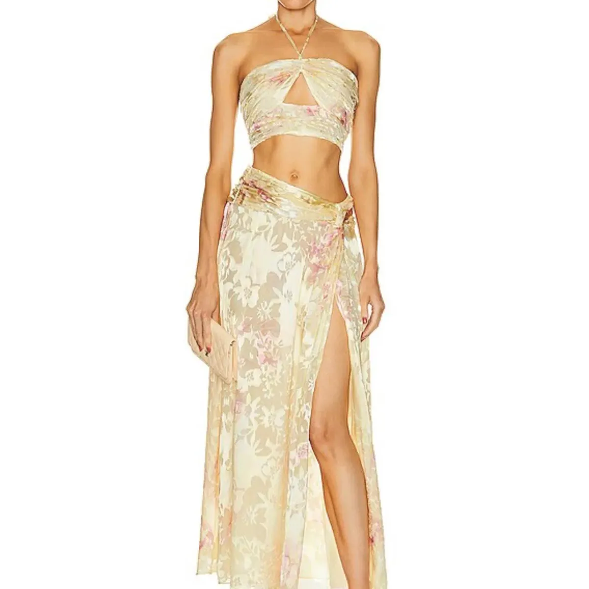 LoveShackFancy Balton Top and Chance Maxi Skirt Set Yellow Melon Size 8 for rent on The Volte - main image