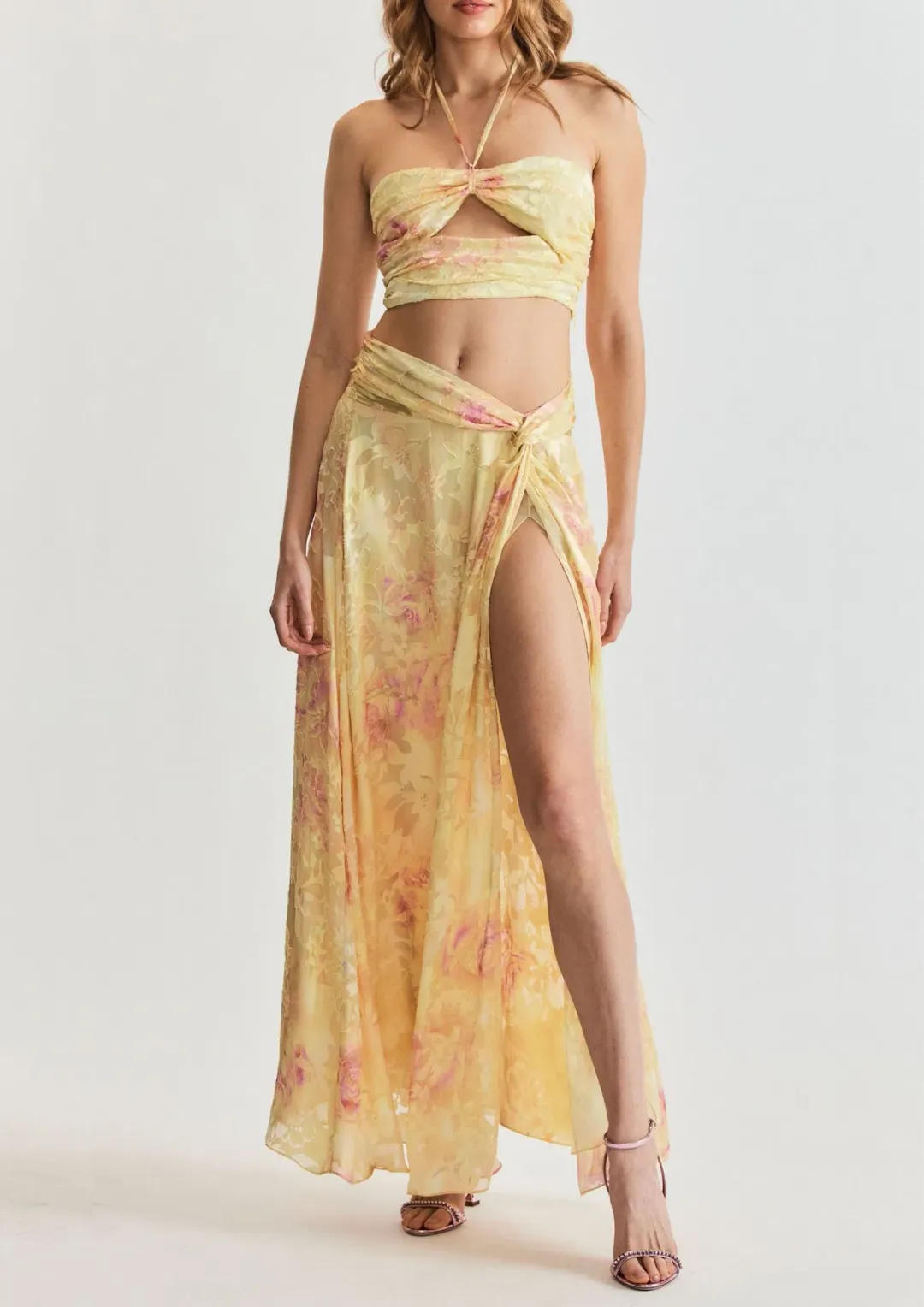 LoveShackFancy Balton Top and Chance Maxi Skirt Set Yellow Melon Size 8 for rent on The Volte - main image