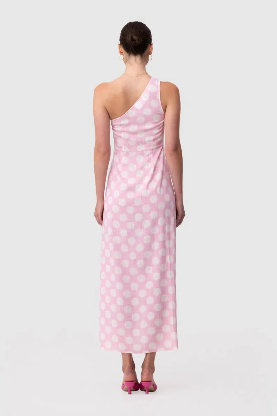 The Wolf Gang Ischia One Shoulder Maxi Dress Pink Spot Size 12 for rent on The Volte - main image
