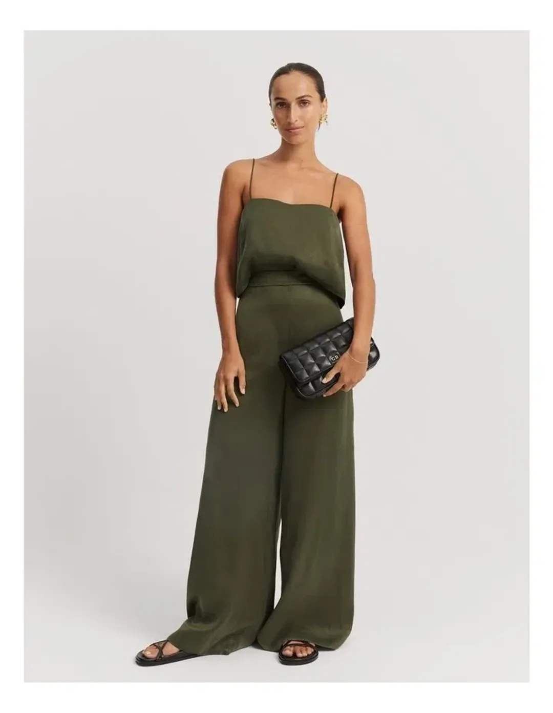 Country Road Fluid Cami and Fluid Palazzo Pant in Dark Olive Size AU 10 for rent on The Volte - main image