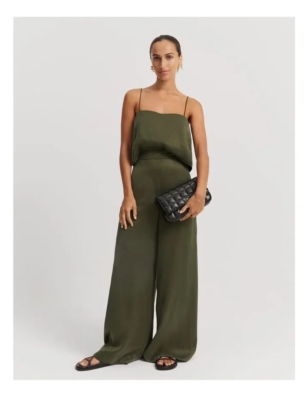 Country Road Fluid Cami and Fluid Palazzo Pant in Dark Olive Size AU 10 for rent on The Volte - main image