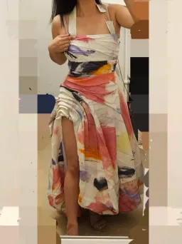 AJE HALTER NECK ABSTRACT SUNSET MIDI DRESS SIZE 8 for rent on The Volte - image 6