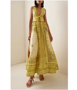 Zimmermann Matchmaker Bow Long Dress Yellow Bandana Print Size 0P / AU 6 for rent on The Volte - image 6