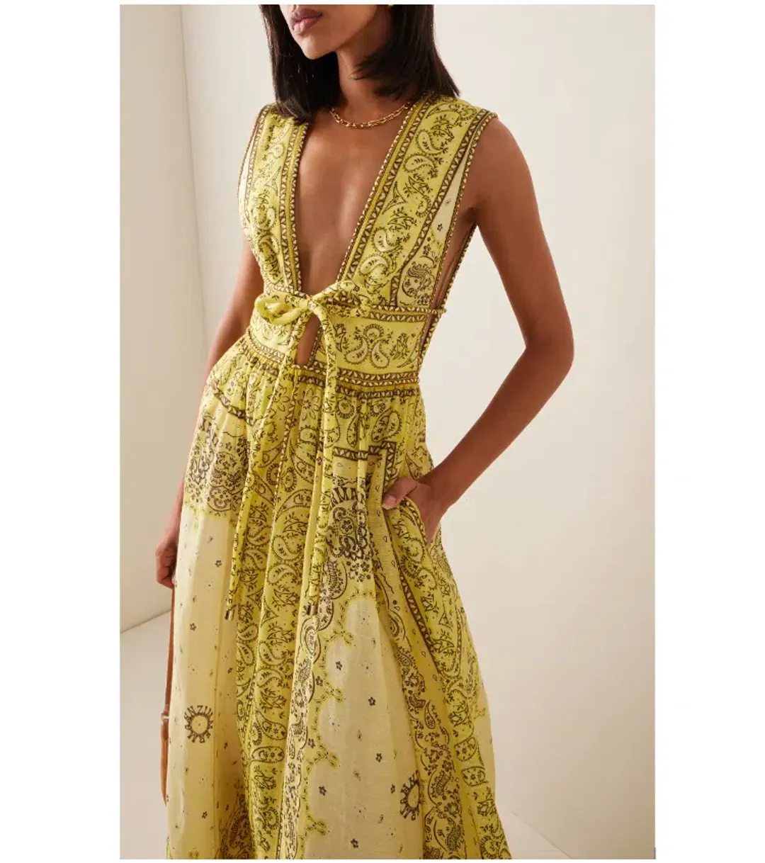 Zimmermann Matchmaker Bow Long Dress Yellow Bandana Print Size 0P / AU 6 for rent on The Volte - main image