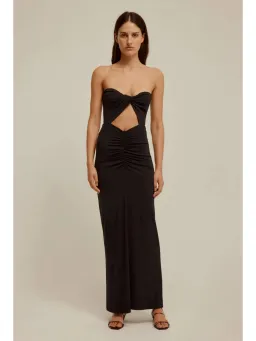Venroy Draped Cutaway Strapless Dress Black Size AU 10 for rent on The Volte - image 1