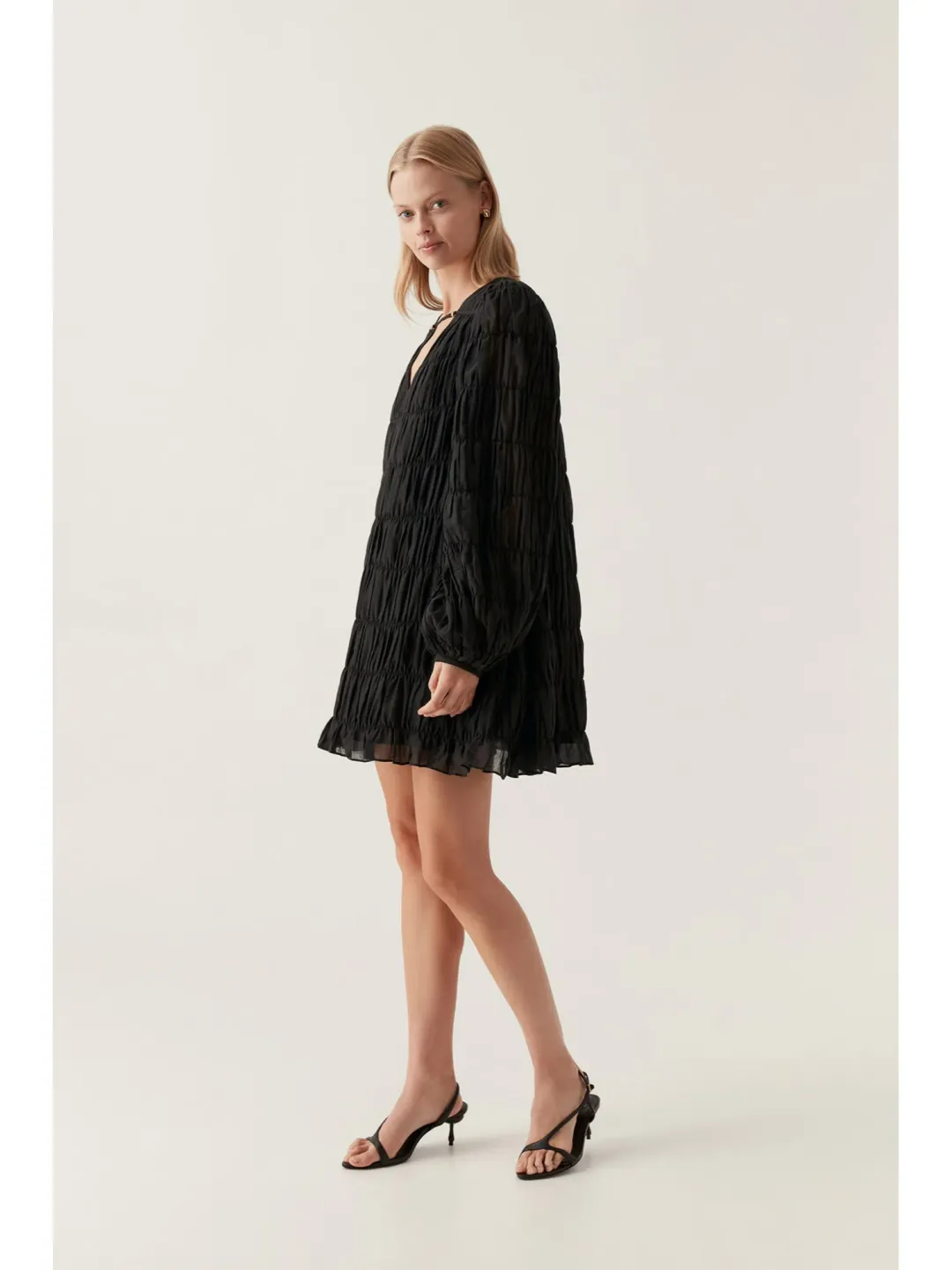 Aje Evelina Ruched Mini Dress Black Size AU 14 for rent on The Volte - main image