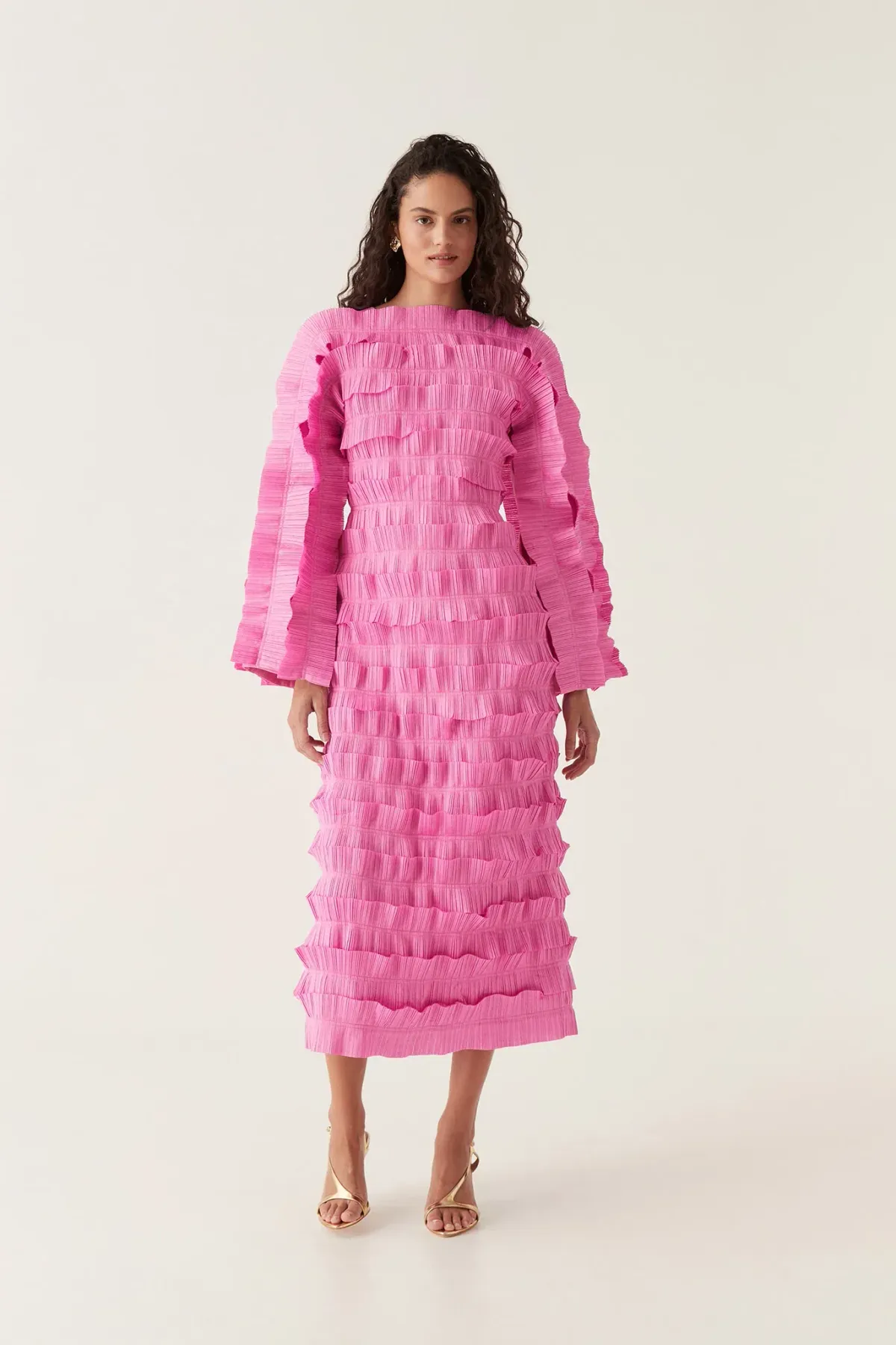 Aje Palladium Ruffled Midi Dress in Muted Fuchsia Size AU 10 for rent on The Volte - main image
