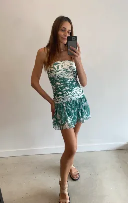 Shona Joy Marguerite Strapless Contrast Mini Dress Evergreen/Ivory - Size 10 for rent on The Volte - image 5