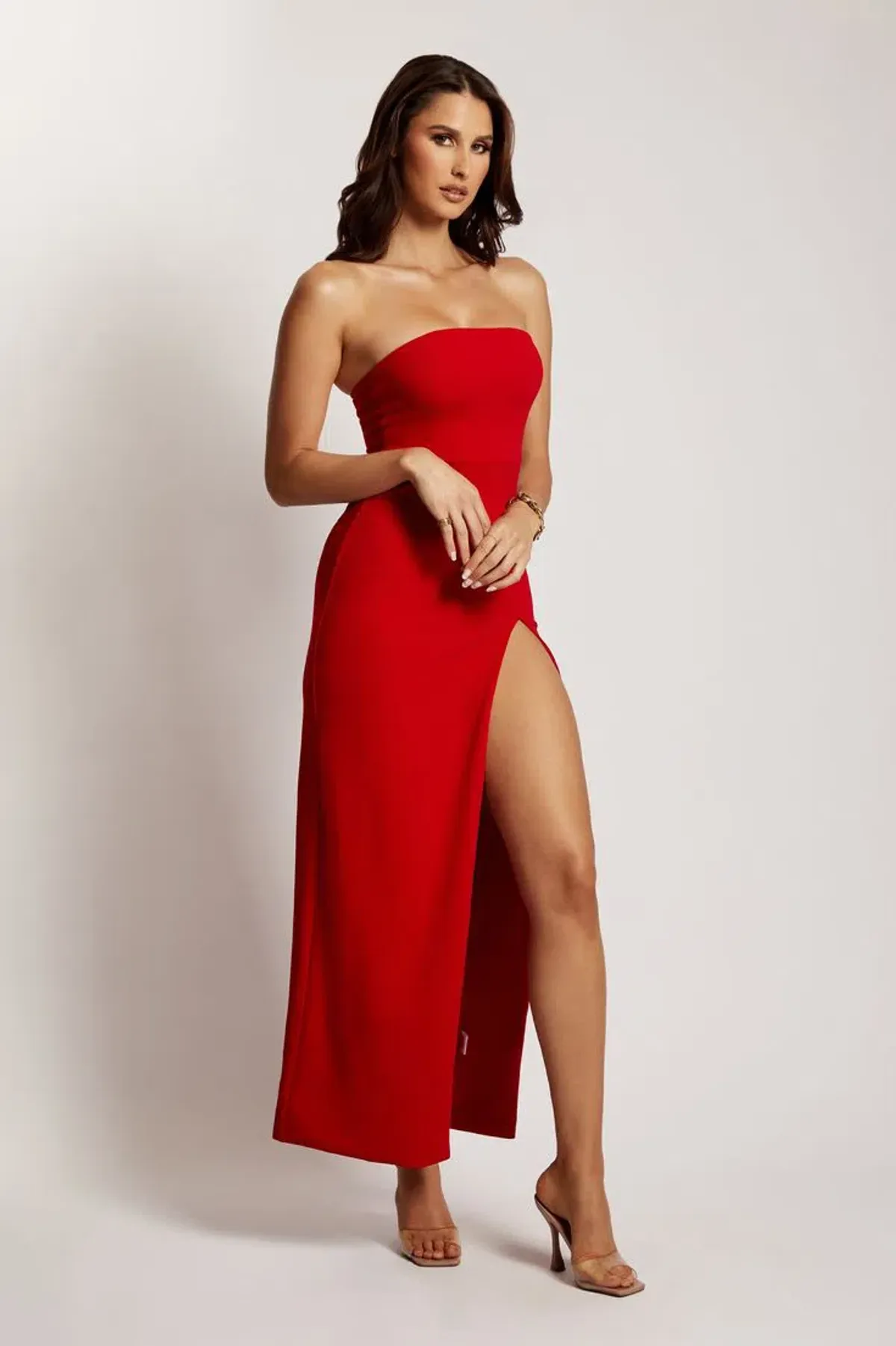 Meshki Rachel Maxi Split Front Dress Red Size L/Au 12 for rent on The Volte - main image