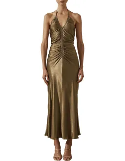Shona Joy Gala Halter Ruched Midi Dress Green Size 10 for rent on The Volte - image 1