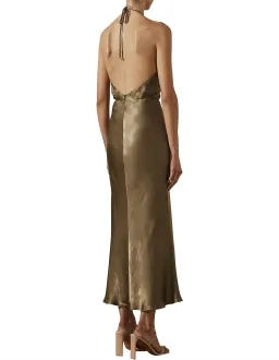 Shona Joy Gala Halter Ruched Midi Dress Green Size 10 for rent on The Volte - image 2