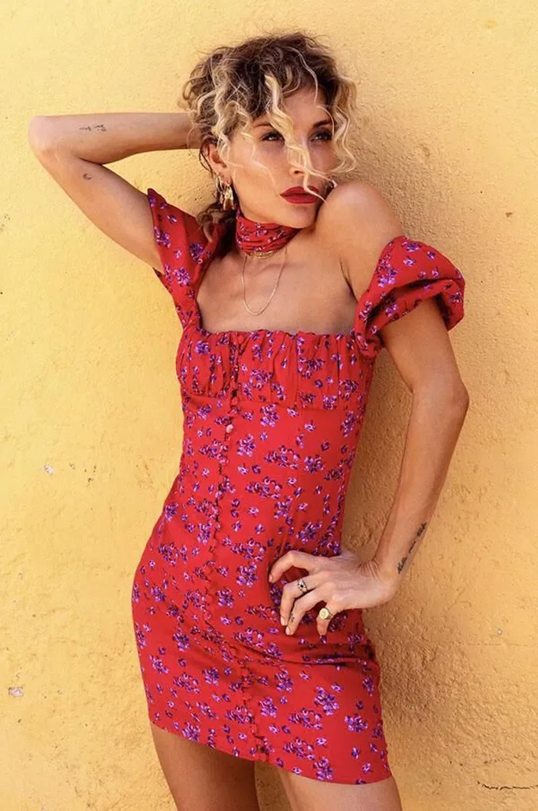 Rat & Boa Bambi Dress Red/Floral Size M/Au 10 for rent on The Volte - main image