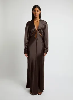 Christopher Esber Triquetra Front Tie Shirt Dress in Cocoa Size AU 8 for rent on The Volte - image 1
