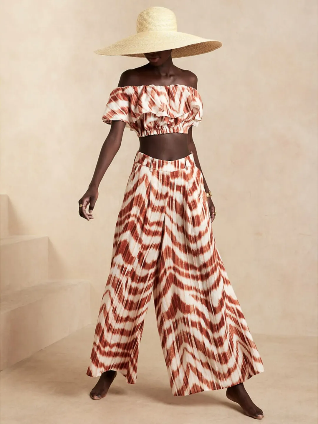 Banana Republic Meridian Linen Top and Pant Set Zebra Print Size AU 10  for rent on The Volte - main image