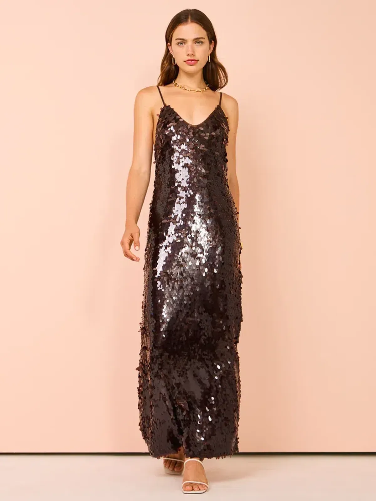 Alemais Geanie Sequin Gown Brown Size 8 for rent on The Volte - main image