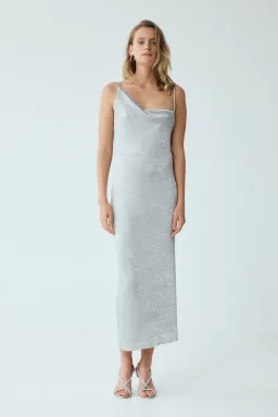 Third Form Heavy Metal Knit Cowl Slip Dress in Silver Size XS / AU 6 for rent on The Volte - image 1