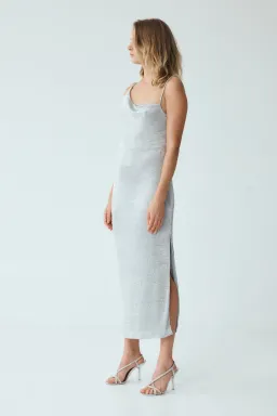 Third Form Heavy Metal Knit Cowl Slip Dress in Silver Size XS / AU 6 for rent on The Volte - image 4