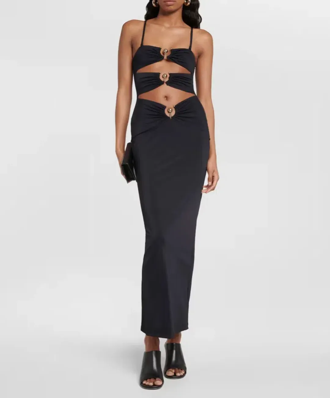 Christopher Esber Pierced Orbit Column Midi Dress Black Size 6 for rent on The Volte - main image