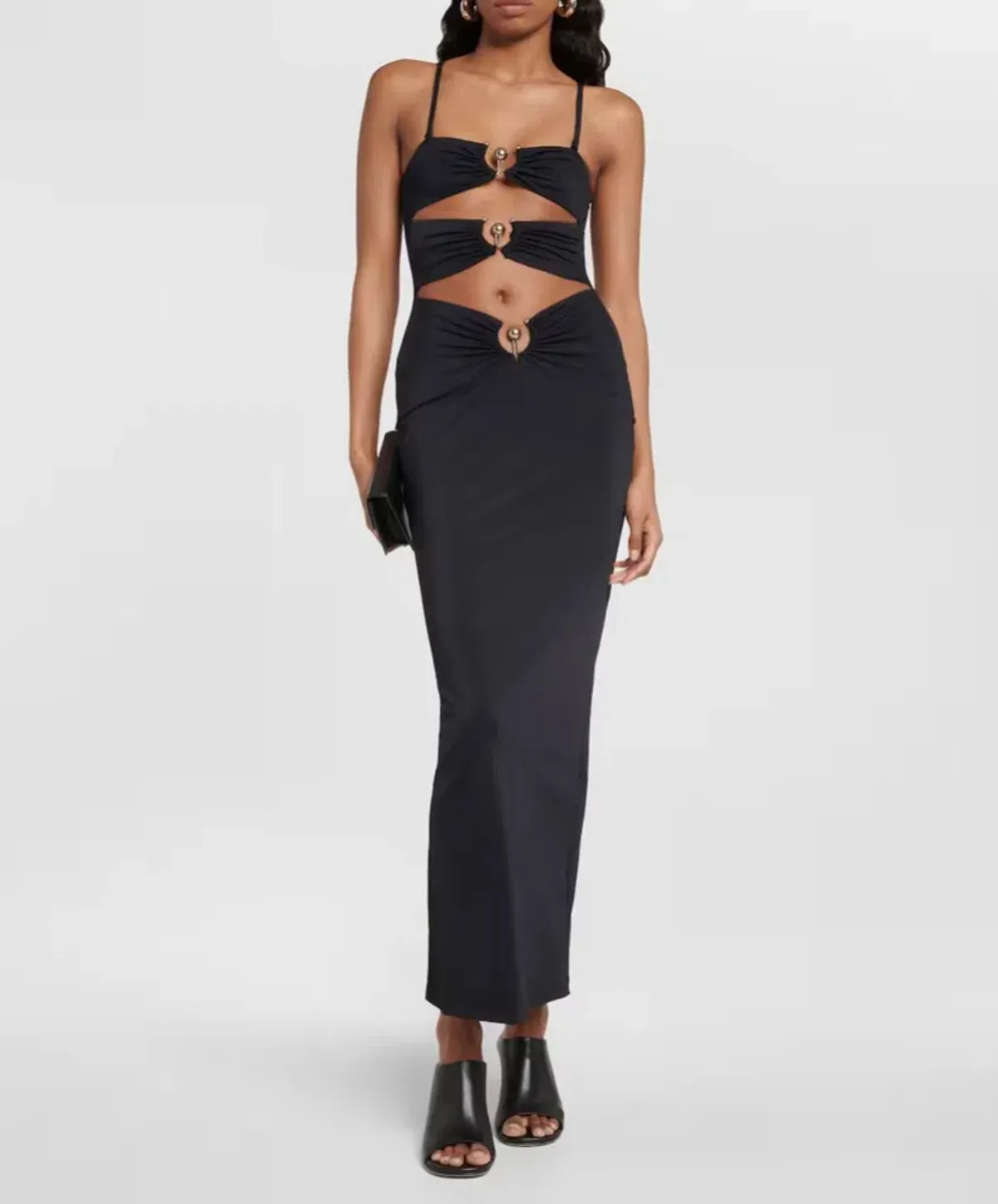 Christopher Esber Pierced Orbit Column Midi Dress Black Size 6 for rent on The Volte - main image