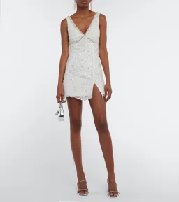 Self Portrait Crystal Embellished Mini Dress White Size 8 for rent on The Volte - image 1