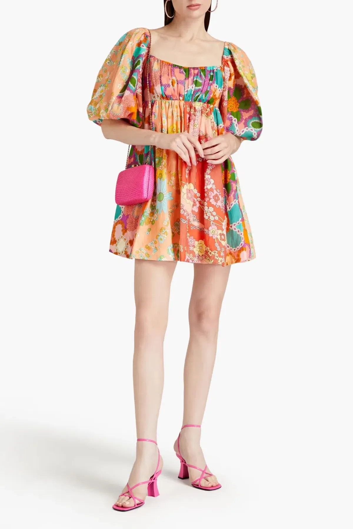 Zimmermann Lola Panelled Mini Dress Multi Floral Size 0P / AU 6 for rent on The Volte - main image