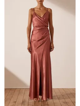 Shona Joy La Lune Cross Draped Maxi Dress in Terracotta Size AU 10 for rent on The Volte - image 1