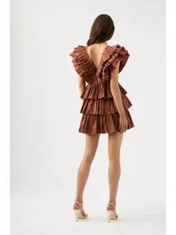 Aje Rhythmic Frilled Mini Dress Coffee Size AU 14 for rent on The Volte - image 4