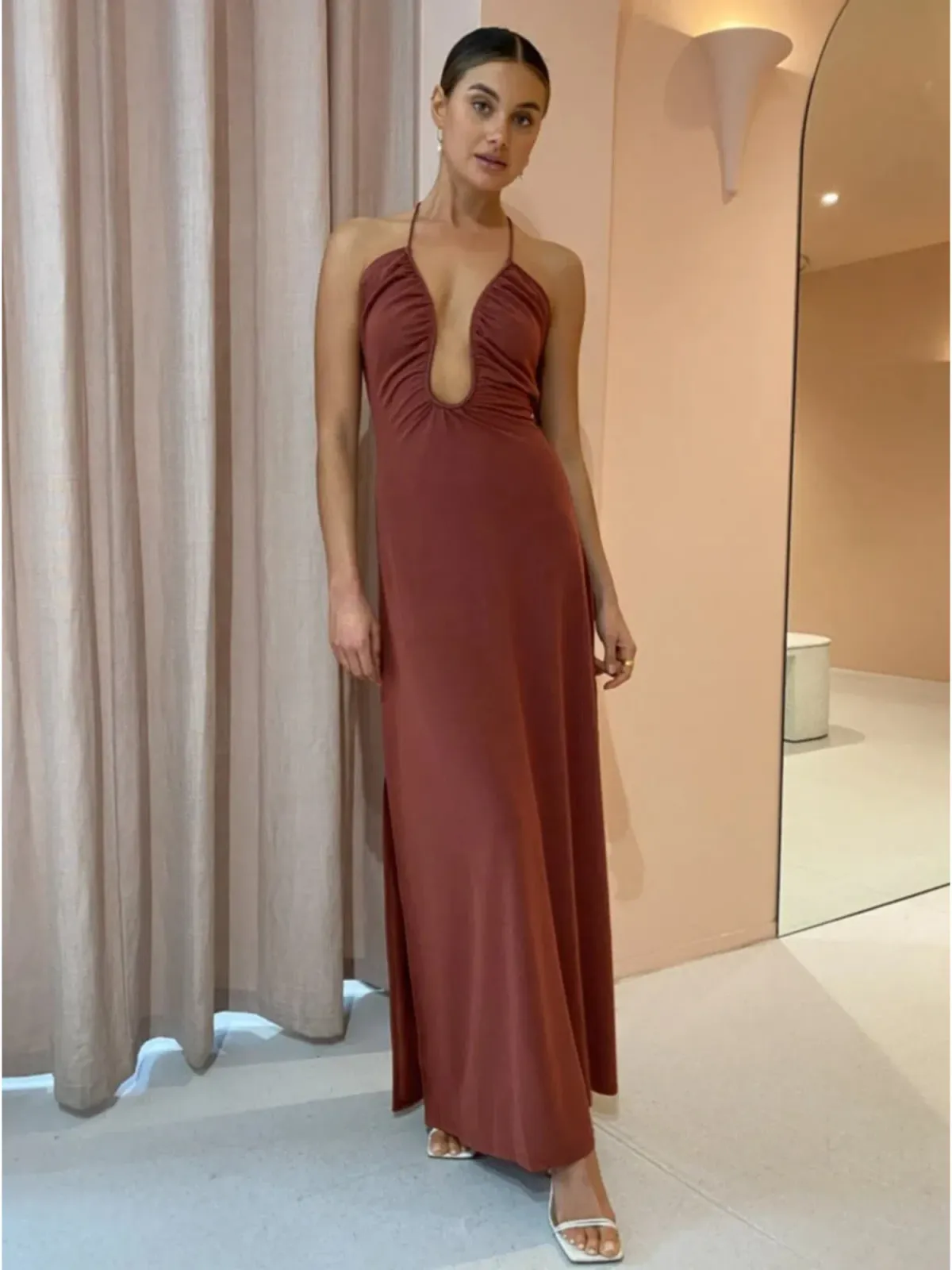 Sonya Moda Knitted Keyhole Gown in Spice Size AU 8 for rent on The Volte - main image