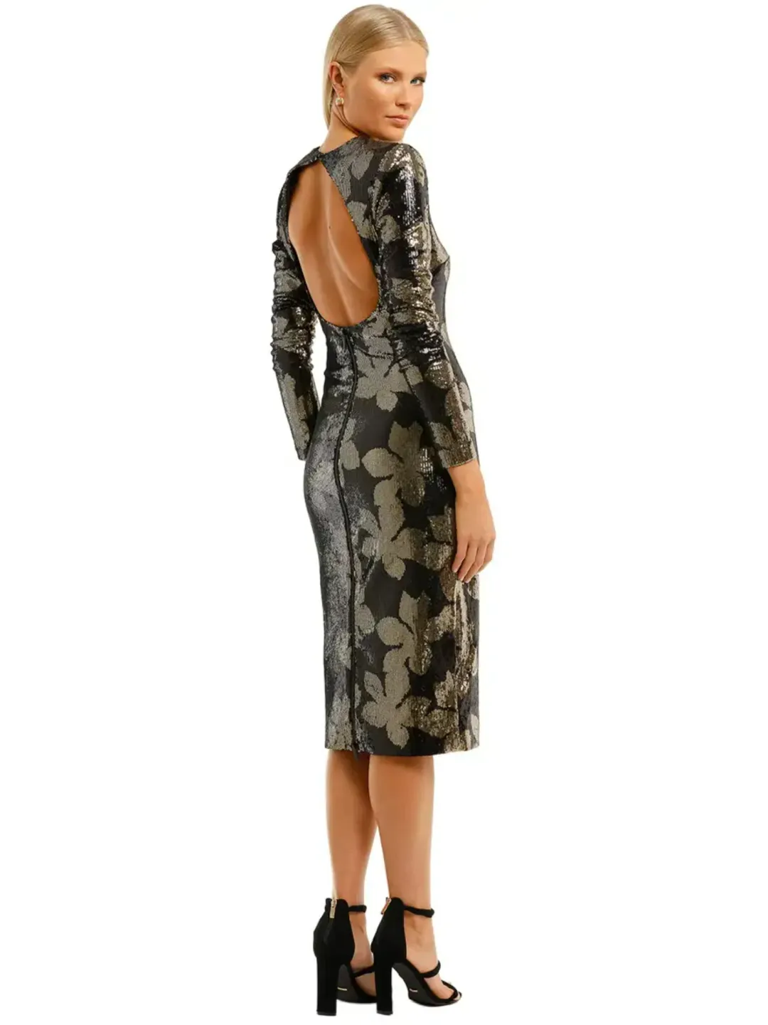 Rebecca Vallance Lepore Longsleeve Midi Dress in Gold Size AU 14 for rent on The Volte - main image
