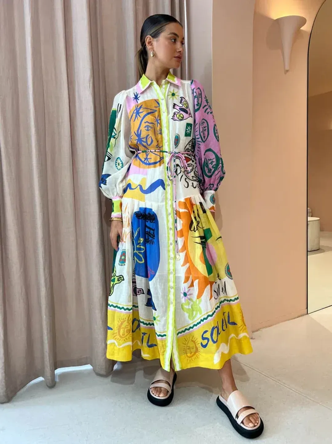 Alemais Soleil Patchwork Shirtdress In Ivory Size AU 8 for rent on The Volte - main image