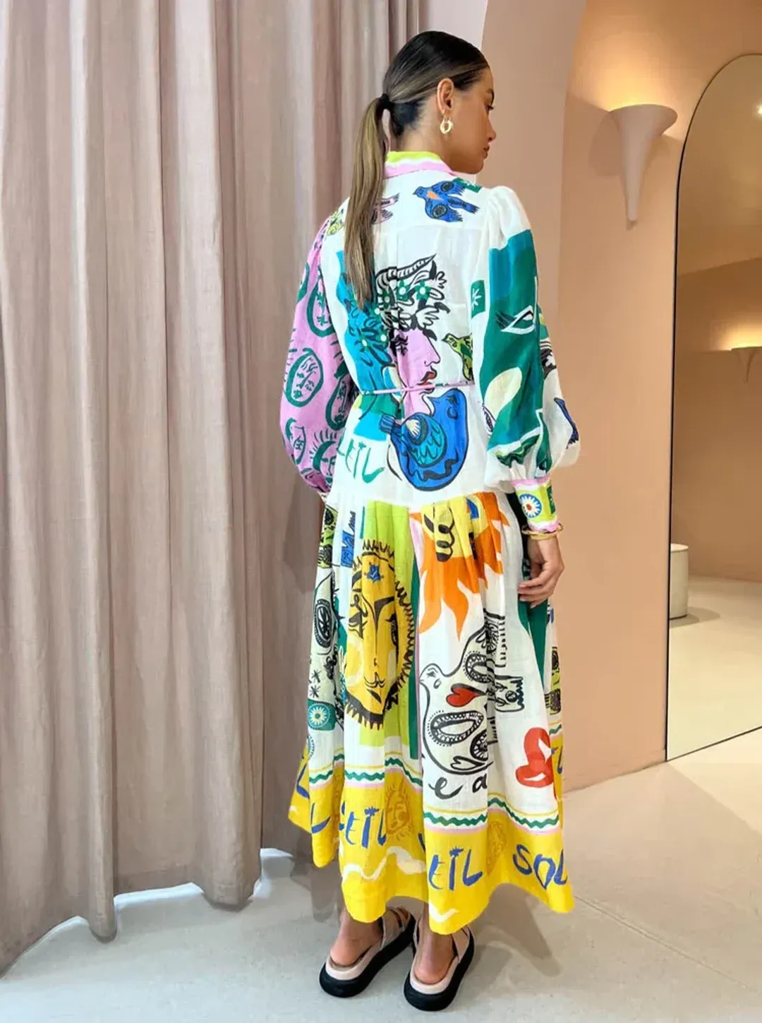 Alemais Soleil Patchwork Shirtdress In Ivory Size AU 8 for rent on The Volte - main image