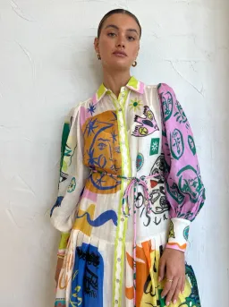 Alemais Soleil Patchwork Shirtdress In Ivory Size AU 8 for rent on The Volte - image 2